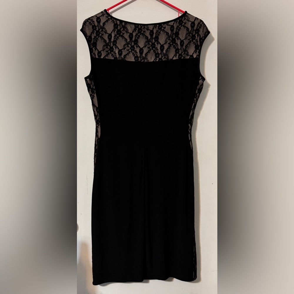 Chaps Black Dress with Lace Detail NWT